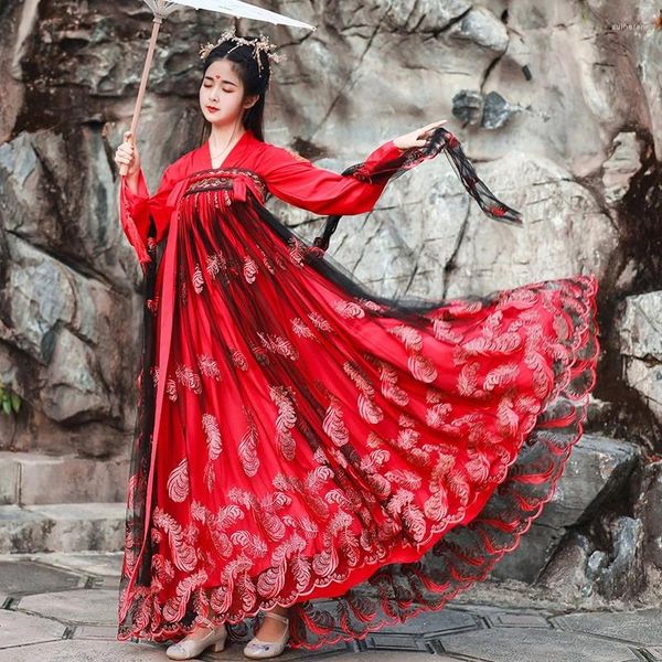 Antigo Mulheres Bordado Chinês Tradicional Hanfu Vestido Roupa Original Princesa Folk Palco Performance Dança Cosplay
