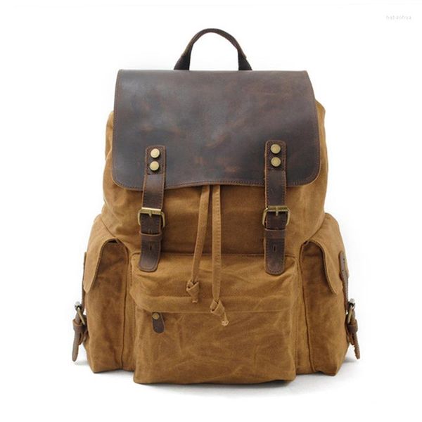 Zaino Top Luxury Canvas Zaini unisex in pelle Uomo Grande capacità Impermeabile Donna Vintage Daypacks Borsa da scuola retrò Adolescente Mochia