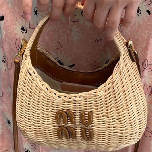 Bamboo Weaving Hobo Handbags Feminina Designer Wander Shoulder Bags Crossbody Summer Beach Straw Purse Lady Clutch Totes Mu Crochet Handbag
