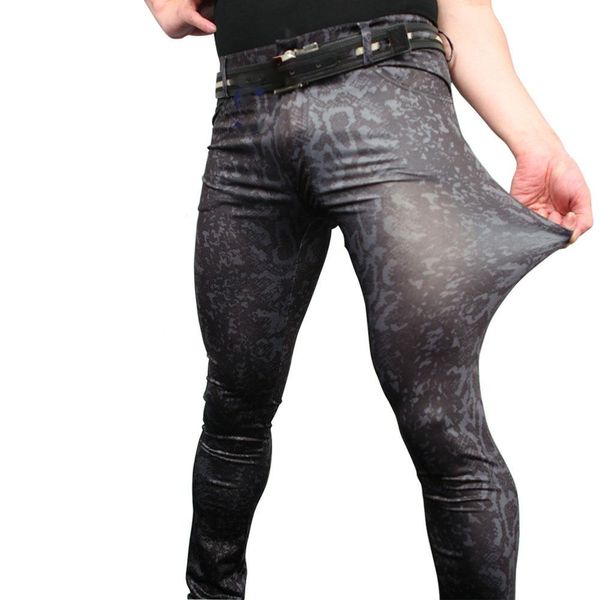 Hosen koreanische Mode sexy Männer Hose Schlanker fit dehnbar dünne lässige Bleistifthose Schlangendruckhosen glänzend Club Outfits Neu