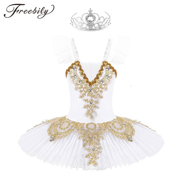 Dancewear Tutu di balletto professionale con paillettes bianche Vestito da balletto per ragazze per bambini Chlid Stage Wear Ballerina Swan Lake Dance Performance Costume 230612