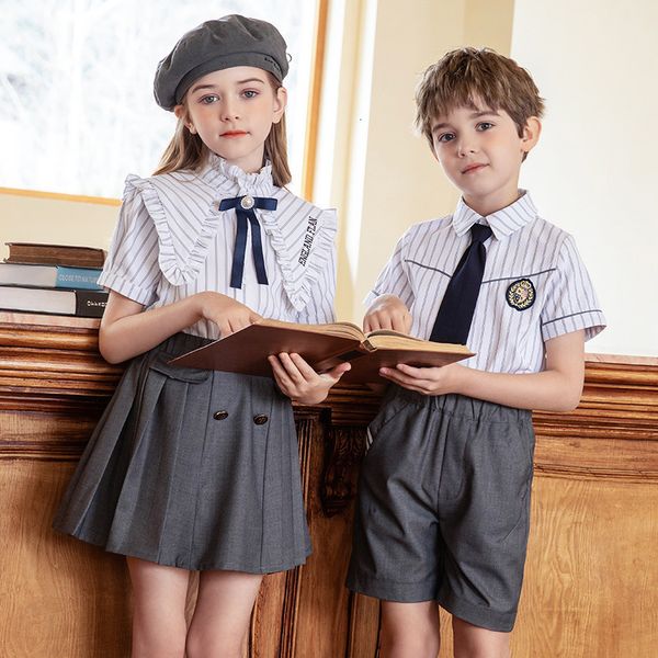 Conjuntos de roupas Japão Uniforme Escolar Meninos Meninas Camisa Shorts Saia Curta 2 Peças Junior Roupas Estilo Britânico 2-15Y 230612