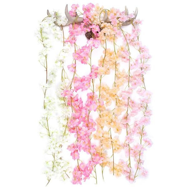 Fiori artificiali Cherry Blossom Sakura Ghirlanda Matrimonio Arco Giardino Sfondo Decorazione per feste domestiche Piante finte Vite 1.8M