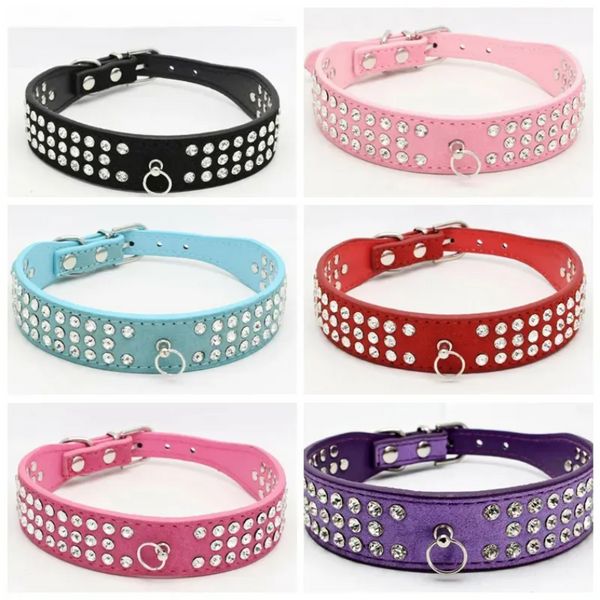 Coleiras personalizadas para cães de estimação com comprimento de camurça e strass, três fileiras, diamantes de cristal, cravejadas, coleira para cachorro JN13