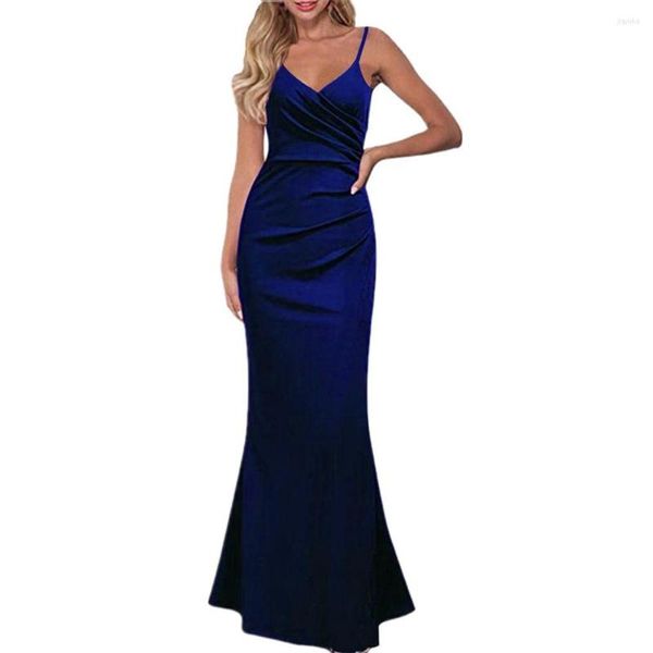 Повседневные платья Женщины элегантные спагетти ремешки синие бархатные платья