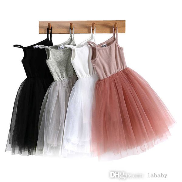 Детская одежда принцесса девочки лето платье с твердым цветом ребра, сетчатая юбка, детская вечеринка по случаю дня рождения для Чилдерна