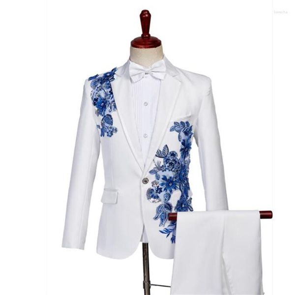 Herrenanzüge Hochzeit für Männer Blazer Jungen Prom Mariage Mode Slim Masculino Neueste Mantel-Hose Designs Chorus Bräutigam Kleidung Weiß