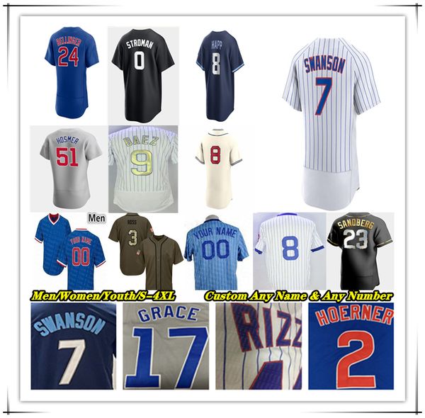 Maglie da baseball Dansby Swanson Cody Bellinger Nico Hoerner Eric Hosmer Patrick Wisdom Ian Happ Seiya Suzuki Trey Mancini Yan Gomes Marcus Stroman Justin Steele 4XL