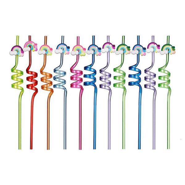 Bar Tools 20 Stücke Wiederverwendbare Cartoon Regenbogen Strohhalme Kinder Spielzeug PVC Geburtstag Party Stroh Trinken Für Kinder Baby Dusche 230612