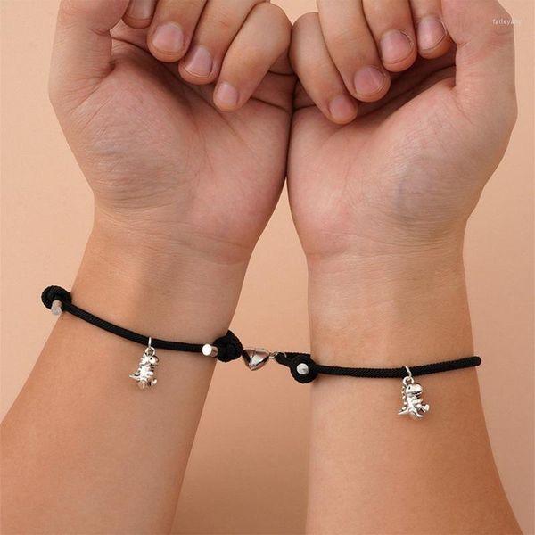 Charm Armbänder 2 teile/satz Mode Frauen Herz Paar Handgemachte Seil Vintage Kleine Dinosaurier Schmuck Valentinstag Geschenke