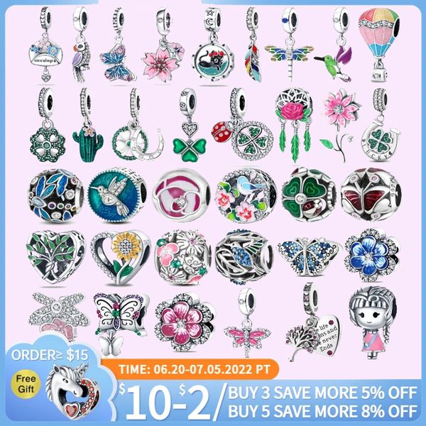 925 Sterling Silber Charms für die Schmuckherstellung für Pandora Perlen Armband Emaille Schmetterling Libelle Sonnenblume Charm Set Anhänger DIY Fein