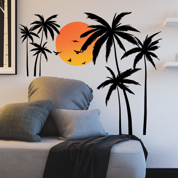 Alberi di cocco Paesaggio Tramonto Oche Adesivo murale Camera dei bambini Sfondo Decorazione domestica Murale Soggiorno Carta da parati Decal