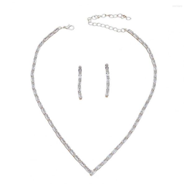 Conjunto de brincos colar noiva luxo feminino zircônia cúbica embutido kit linear