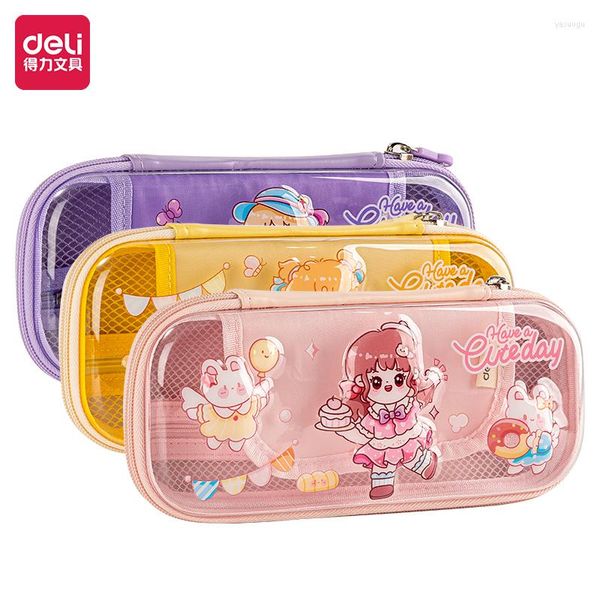 Estojo para lápis Coreano Candy Color Mochila escolar de couro sintético para meninas Artigos de papelaria Kawaii Suprimentos Canetas