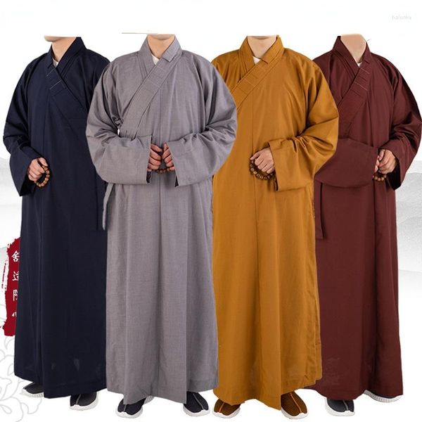 Roupa étnica Tradicional Chinês Budista Budista Monge Para Adultos Homens Haiqing Vestido de Meditação 4 Cores Robes Longos