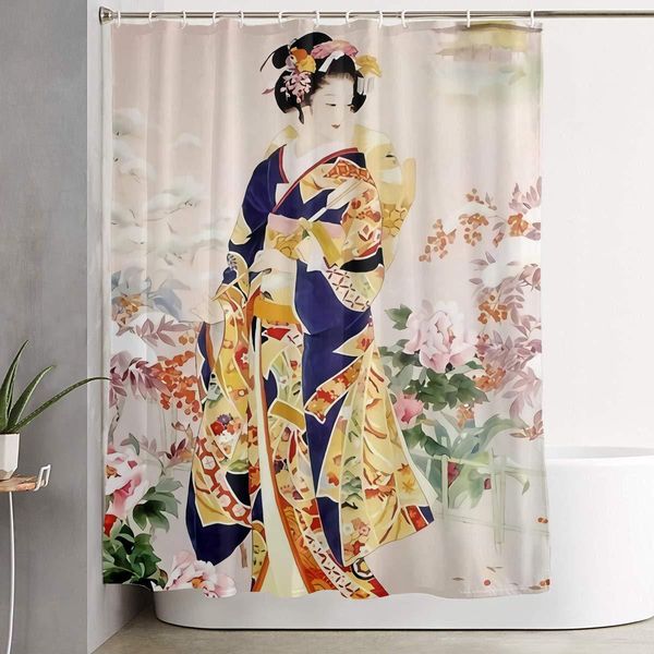 Cortinas japonesas tradicionais geisha quimono sakura cortina de chuveiro à prova d'água conjunto de decoração de banheiro