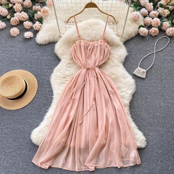 Casual Kleider Süße Plissee Off Schulter Hohe Taille Slip Kleid Fairycore A-line Chic Sommer Strand Vestidos Frauen Urlaub Sommerkleid