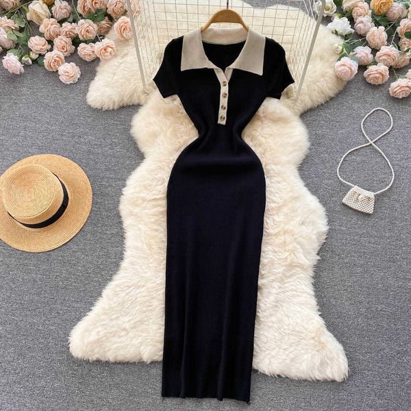 Casual Kleider Chic Sexy Elegante Häkeln Bodycon Midi Kleid V-ausschnitt Drehen Unten Kragen Schlank Wrap Bleistift Kleid Koreanische Mode frauen Vestido Neue Y2k Z0612