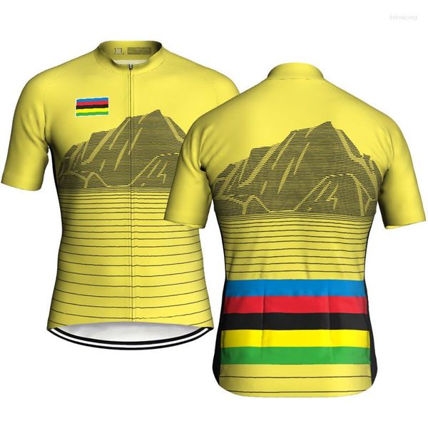 Giacche da corsa Summer Bike Wear Camicia a maniche corte Road Men Giacca da ciclismo MTB Top Downhill Yellow Regular Jersey Abbigliamento Stretch Back