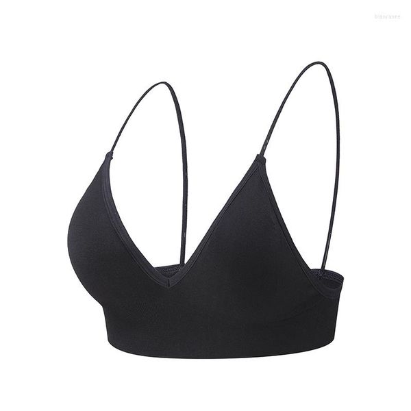 Damen Shapers Deep V Sexy Triangle Cup Nahtlose BHs Dünne hochelastische lässige Basis-BH Yoga-Unterwäsche Damen integriertes Kissen