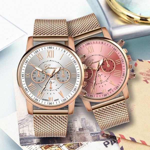 Relógios de pulso Relógios femininos de luxo com discagem em ouro rosa Marca superior Vestido de aço inoxidável Relógio de quartzo Relógio feminino Luxe Zegarek Damski Montres