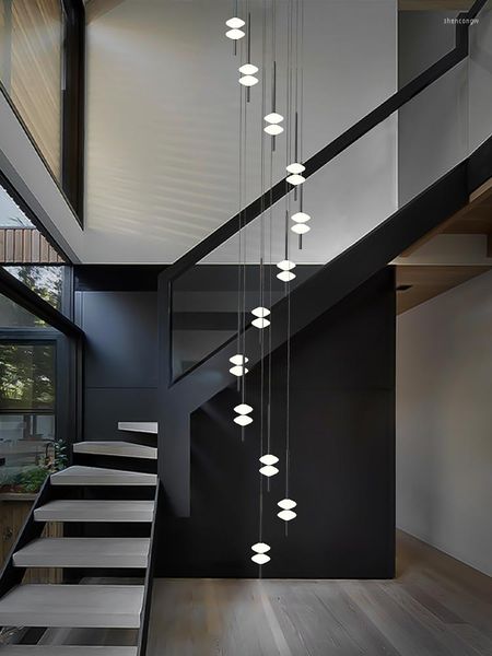 Luminárias pendentes Villa duplex escadaria lustre lustre sala de estar LED luz de teto arranha-céus hall do saguão