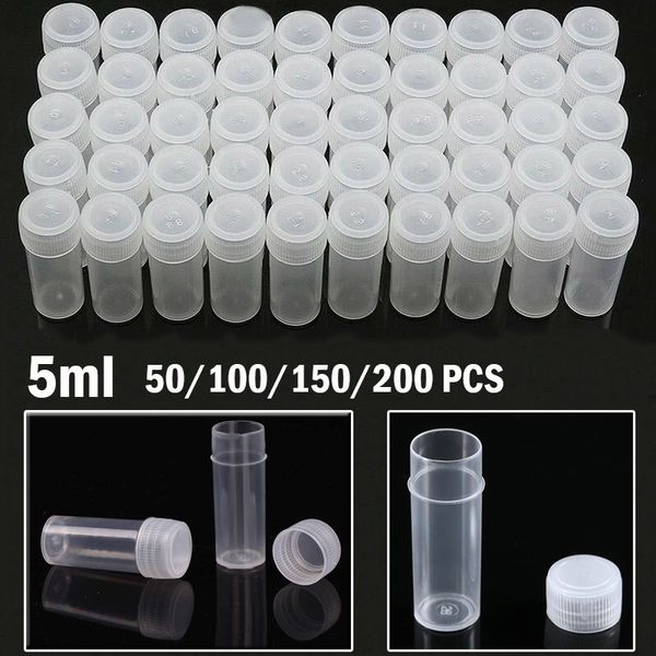 Caixas de armazenamento Caixas 50200 PCS 5ML Mini FlatBottomed Plástico Transparente Tubos de Teste Com Tampas de Rosca Recipientes Cosméticos para Loção de Viagem 230613