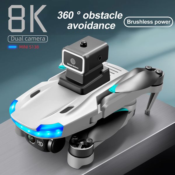 Intelligent Uav S138 Drone 4K 8K Dual HD Camera Evitamento degli ostacoli Posizionamento del flusso ottico Brushless RC Dron Pieghevole Quadcopter Giocattoli 230612