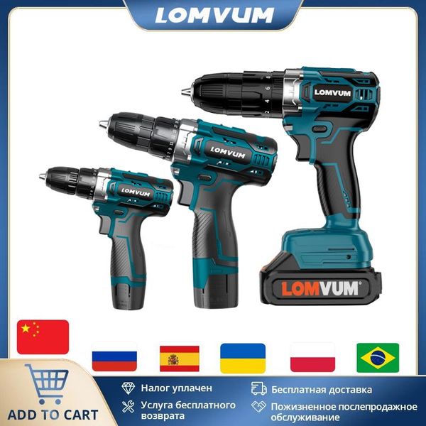 Boormachine lomvum bateria de lítio recarregável sem fio broca elétrica 12v 16.8v 25v chave de fenda elétrica torque pistola ferramentas elétricas