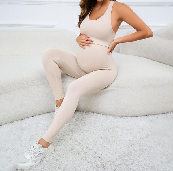 Aktif Setler Hamile Kadınlar Yoga Set Nemi Sweat Wicking Hızlı Kurutma Spor Giyim Fitness Sütyen Yüksek Bel Pantolon