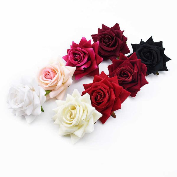 Flores secas 5 pçs 7cm flanela rosas flor parede explosão acessórios de decoração para casa presentes de casamento artificial atacado