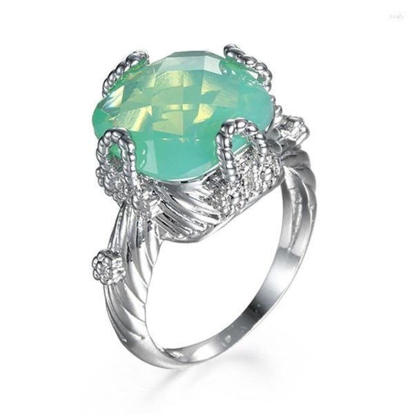 Cluster Rings Created Green Fire Opal Zircon Silver Color RingWholesale Style Fashion For Women Jewelry