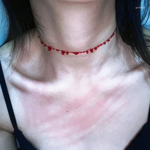 Halsband Einzigartige Rote Blutstropfen Kette Halskette Gothic Punk Kurz Für Frauen Cosplay Partei Schmuck Zubehör Geschenke