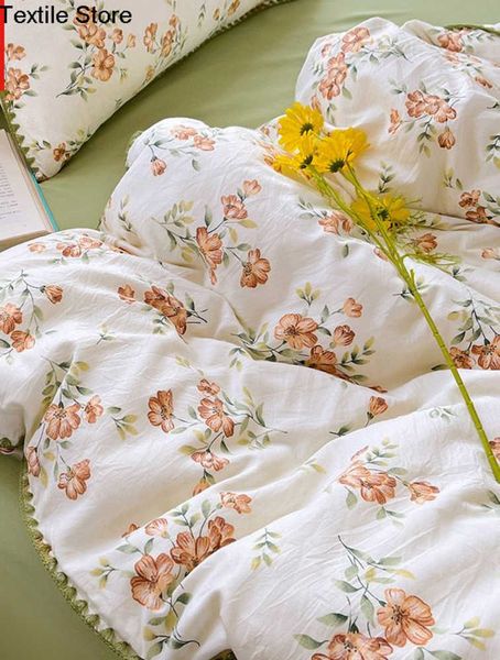 Conjuntos de cama Conjunto de cama floral primavera Desenhos animados Capa de edredon Lençol plano com capas Roupa de cama amiga da pele Rainha Tamanho completo Meninos Meninas Z0612