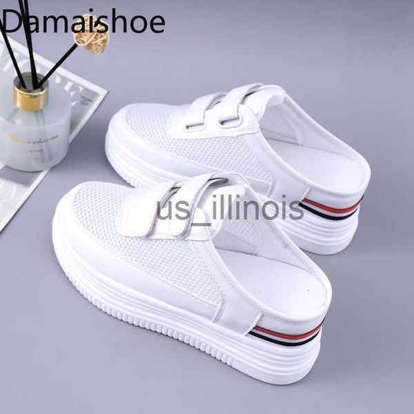 Pantofole Piattaforma Scarpe da tennis femminili 2021 Estate Scava fuori Slip-on Mezze pantofole da donna Donna Tacco nascosto Scarpe bianche Donna J230613