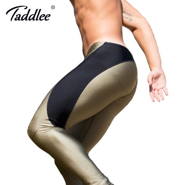 Calças taddlee marca sexy homens cintura baixa náilon longo johns calças legging homem collants estiramento bottoms treino gay ativo jogger fitness