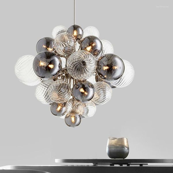 Lustres Nordic Luxury Glass Globe G9 Lustre LED Sala de Estar Pendente de Metal Iluminação Interior Luminarias Luminárias Lamparas