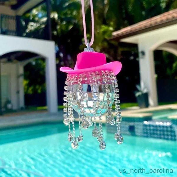 Decorações de jardim com franja, strass, rosa, vaqueira, bola, pendurado, espelho retrovisor, acessório, enfeites fofos, modernos, de cowboy, R230613