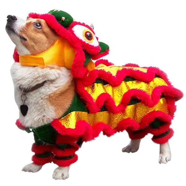 Giacche Halloween Divertenti vestiti per cani Animali domestici di Capodanno Costume cinese Danza del drago Festa del cane leone Danza del leone Vestiti festivi rossi del gatto fortunato