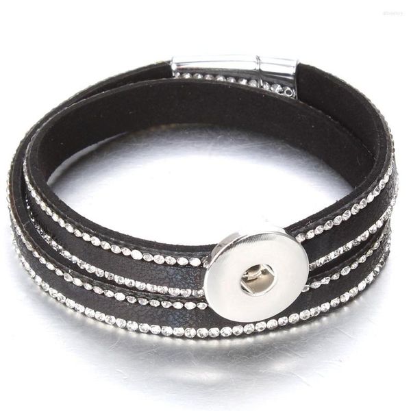 Braccialetti con ciondoli Gioielli con bottone a pressione Bracciale con bottoni fai-da-te da 18 mm Magnete in pelle di cristallo Lunghezza 40 cm per le donne