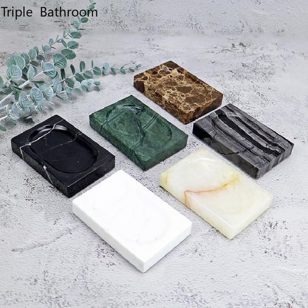 Pratos 1pc European Luxury Marble Soap prato de marmore portátil Acessórios para banheiros ferramentas de armazenamento Soop Plate Bandejas de armazenamento