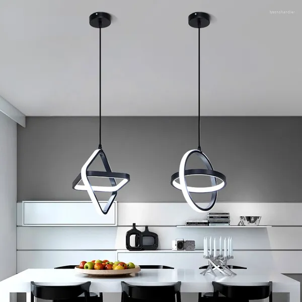 Lâmpadas pingente luz led moderna pretobranco lustre criativo lâmpada para sala de jantar cozinha cabeceira quarto pendurado