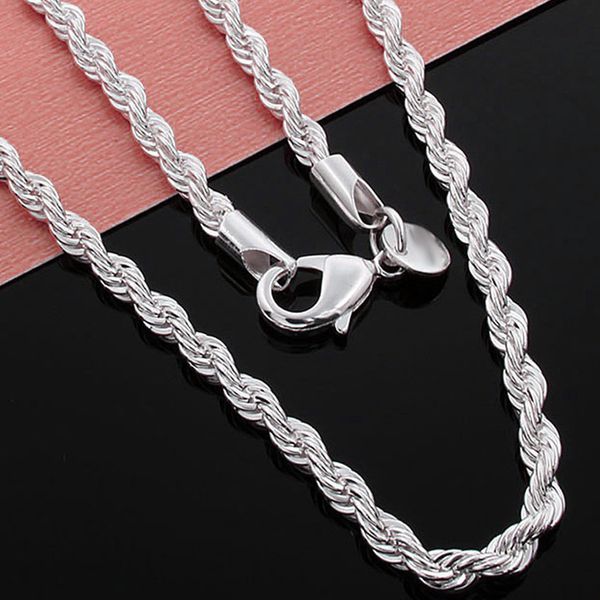 Sterling Sier Chains 4MM 16-30 inch Pretty Cute Fashion Charm Rope Chain Necklace Jewelry DIY accessories for women men_voghion.com