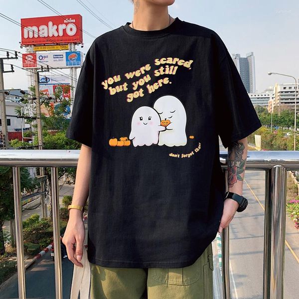 Camisetas masculinas Cartoon Ghost Cotton Shirt You Were Scared But Still Got Here Top T-shirt For Men Women Unisex Cute Anime Clothes Tees