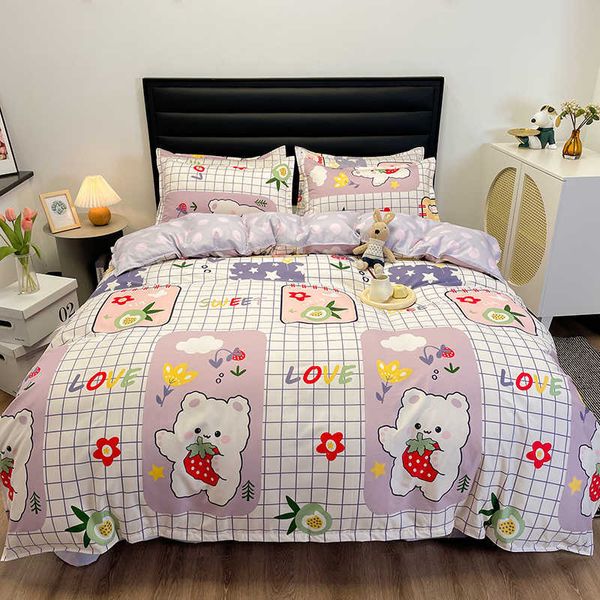 Set di biancheria da letto 34 pezzi Set biancheria da letto simpatico orso di fragole Kawaii Twin Full Queen King Size Trapunta copripiumino Lenzuolo con custodia Z0612