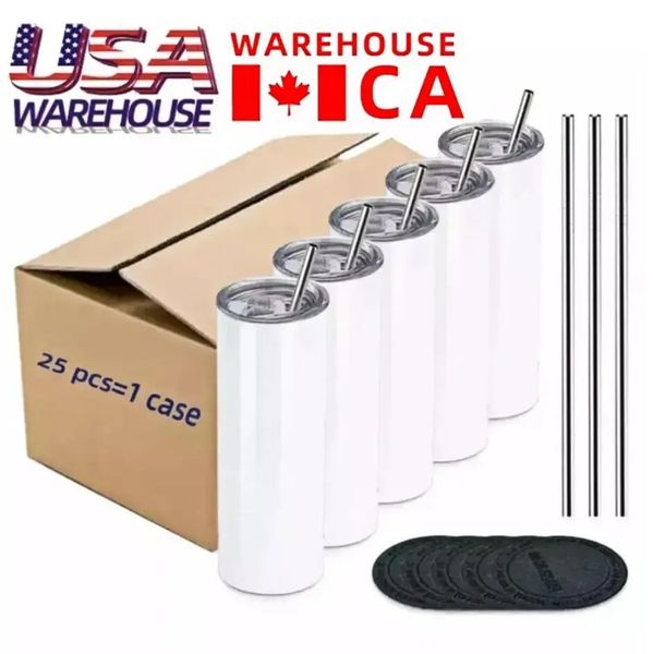 EUA CA Warehouse 20 oz Copo de impressão por transferência térmica de aço inoxidável Copos de sublimação retos isolados a vácuo