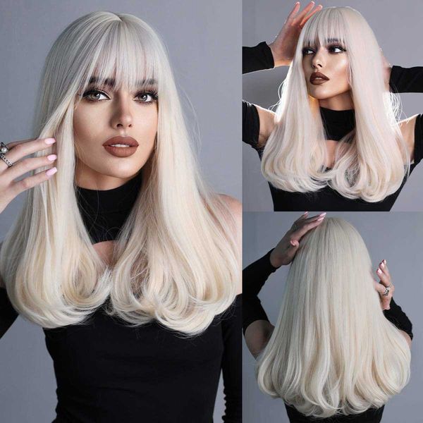 Perucas de renda 7JHHWIGS peruca loira platinada com franja para mulheres 613 perucas de onda de cabelo sintético 18 polegadas peruca branca para cosplay diário e festa Z0613