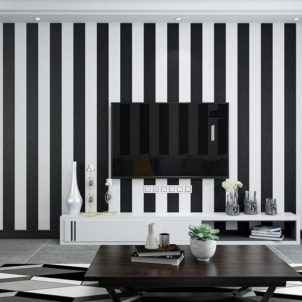Duvar Kağıtları Modern 3D Siyah Beyaz Stripes Kağıt Duvar Oturma Odası Yatak Odası TV Arka Plan Dikey Ev Dekor Duvar Kağıdı