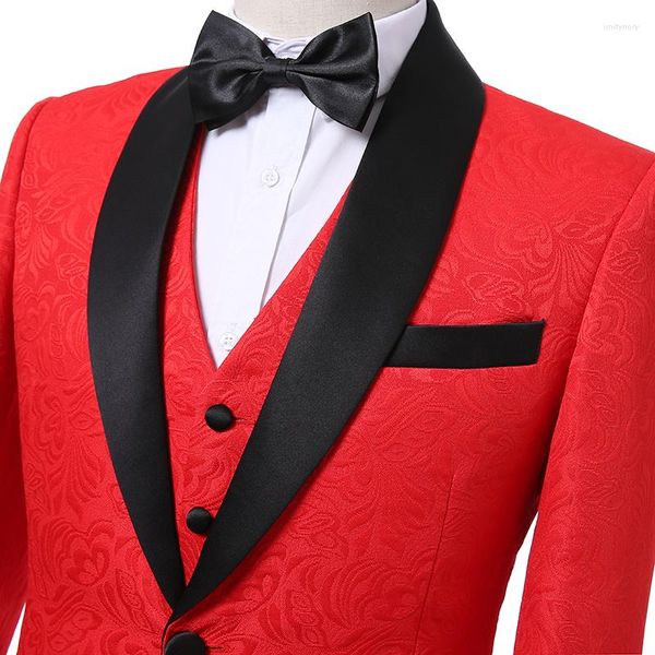 Abiti da uomo JELTOIN Completo da 3 pezzi Completo da uomo 2023 Design Rosso Floreale Formale Elegante Abito da sposa Sposo Abiti da festa Smoking Slim