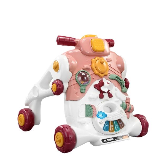 I giocattoli del camminatore per l'apprendimento del bambino si siedono per stare in piedi con il carrello per bambini regolabile con ruote con regali di compleanno musicali